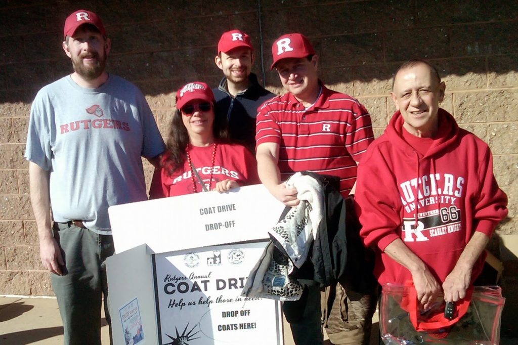 Livingston Alumni Association board members help collect coats at the Nov. 16, 2013, coat drive at the Louis Brown Athletic Center (the RAC): Eric Schwarz, Rosemary Agrista, Jason Goldstein, Jeffrey Armus and Joseph Capo.